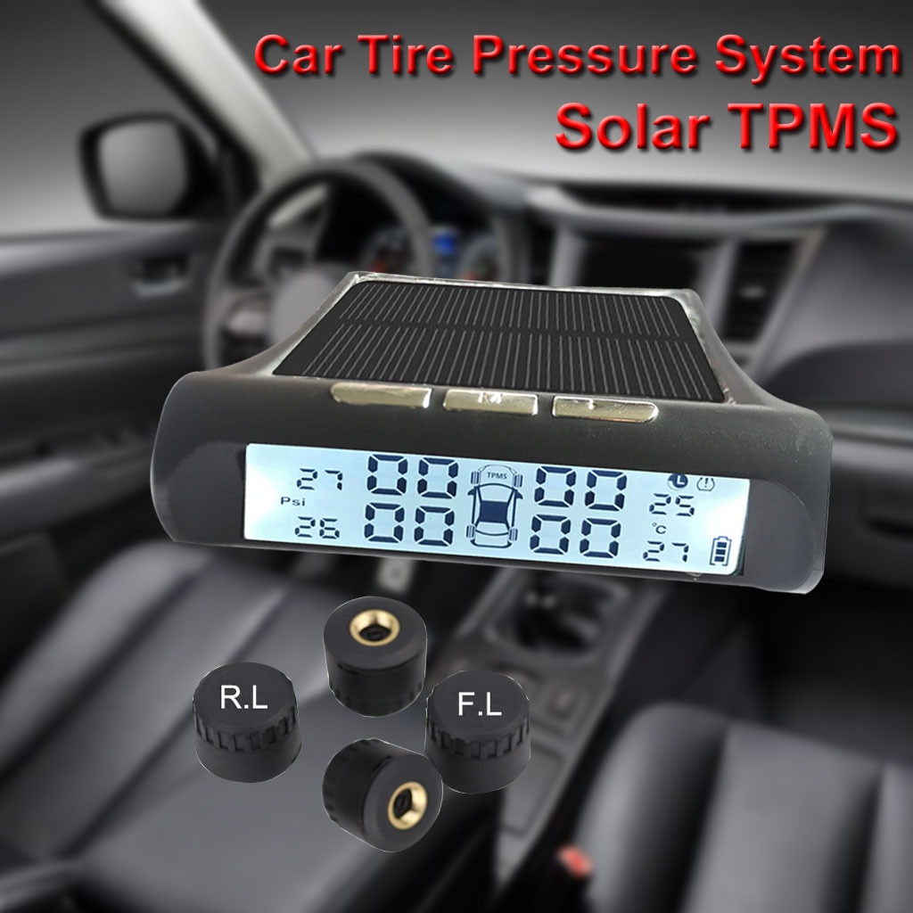 Wireless Solar TPMS – LCD Car Tire Pressure Monitoring System With 4 External Sensors