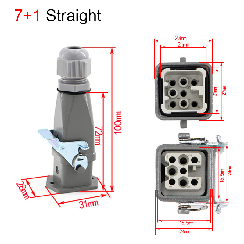 HARDING heavy duty Connectors DHC-HA-003 3pin 4pin 5pin 7pin 10A Industrial plug HQ-005 16A heavy metal rectangular connector: GRAY