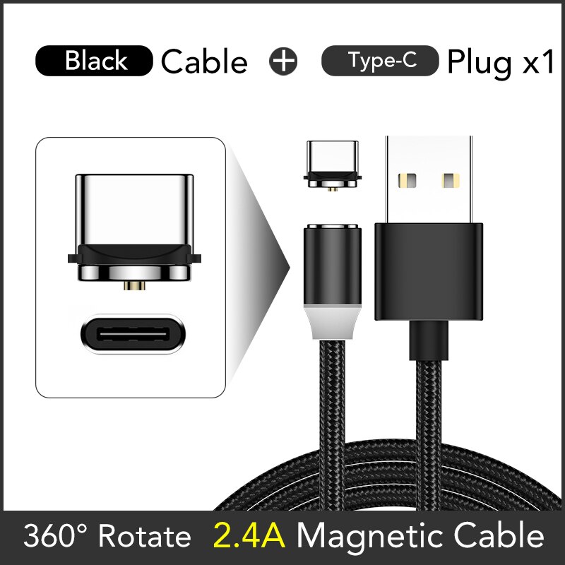 WJOY Magnetic Fast Charging Cable Micro USB Type C Magnet Charger for iPhone 11 pro X XS XR Xiaomi Huawei Samsung Mobile Phone: Black Cable C Plug / 1M Cable