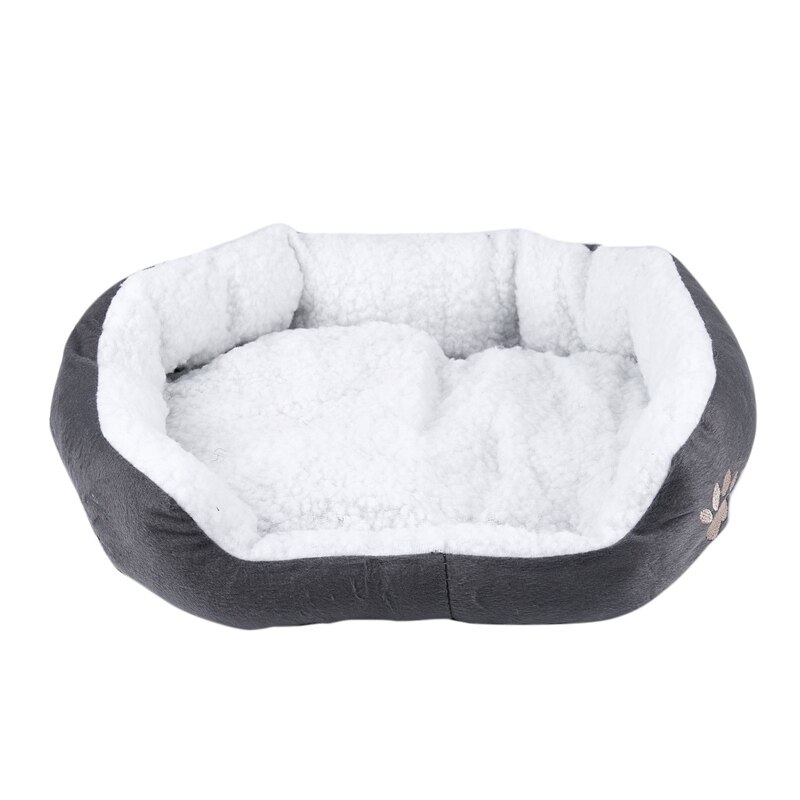 50X40Cm Lamsvacht Hond Poot Patroon Huisdier Nest Warm Wasbaar Bed Slapen Fleece Mand Met Kussen Voor puppy Hond Kat Grijze Kleur