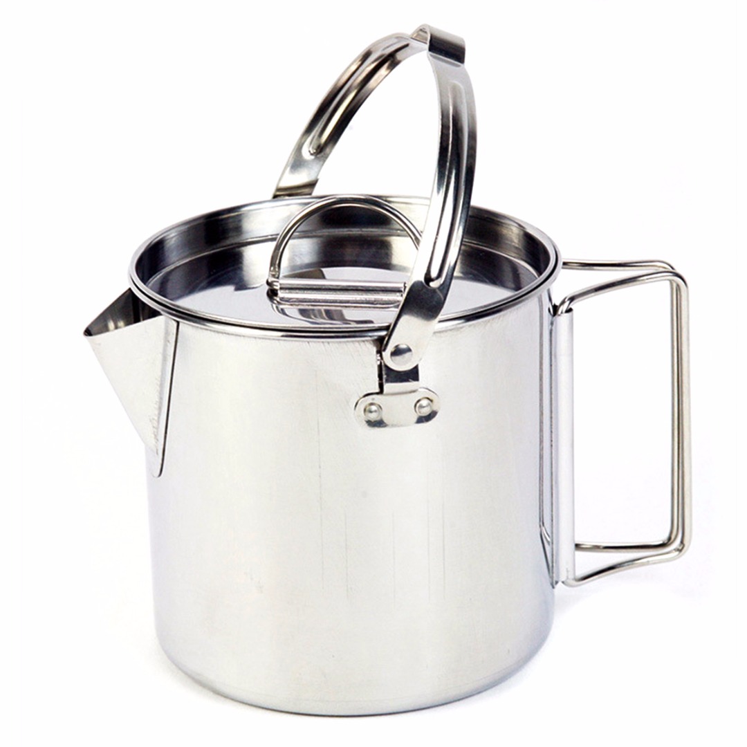 1.2L Stainless Steel Outdoor Picnic Camping Cooking Kettle Hanging Pot With Lid