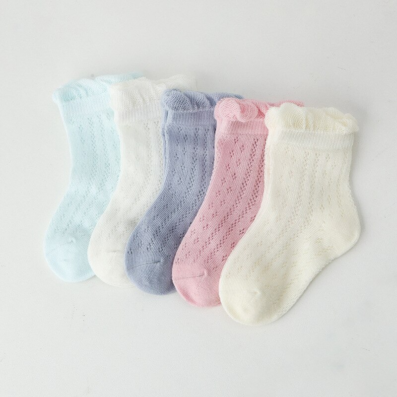 5Pairs/Lot Children Cozy Soft Solid Breathable Mesh Cotton Socks for 1-12Y Boy Girl Baby Teen Summer Kids Clothes Accessories: Lace Group / L 3-5Y