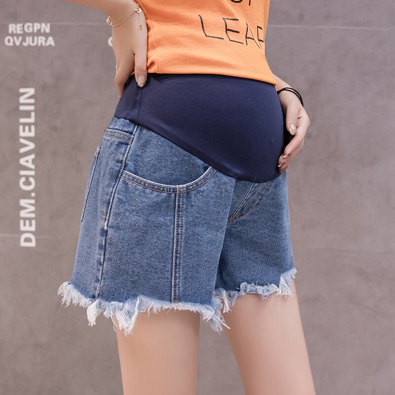 8823# Summer Chic Denim Maternity Shorts Elastic B...  Grandado