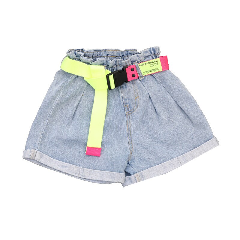 Piger høj talje denim shorts med bælte baby piger jeans shorts sommer søde børnetøj til teenagere 13-4 år: 4