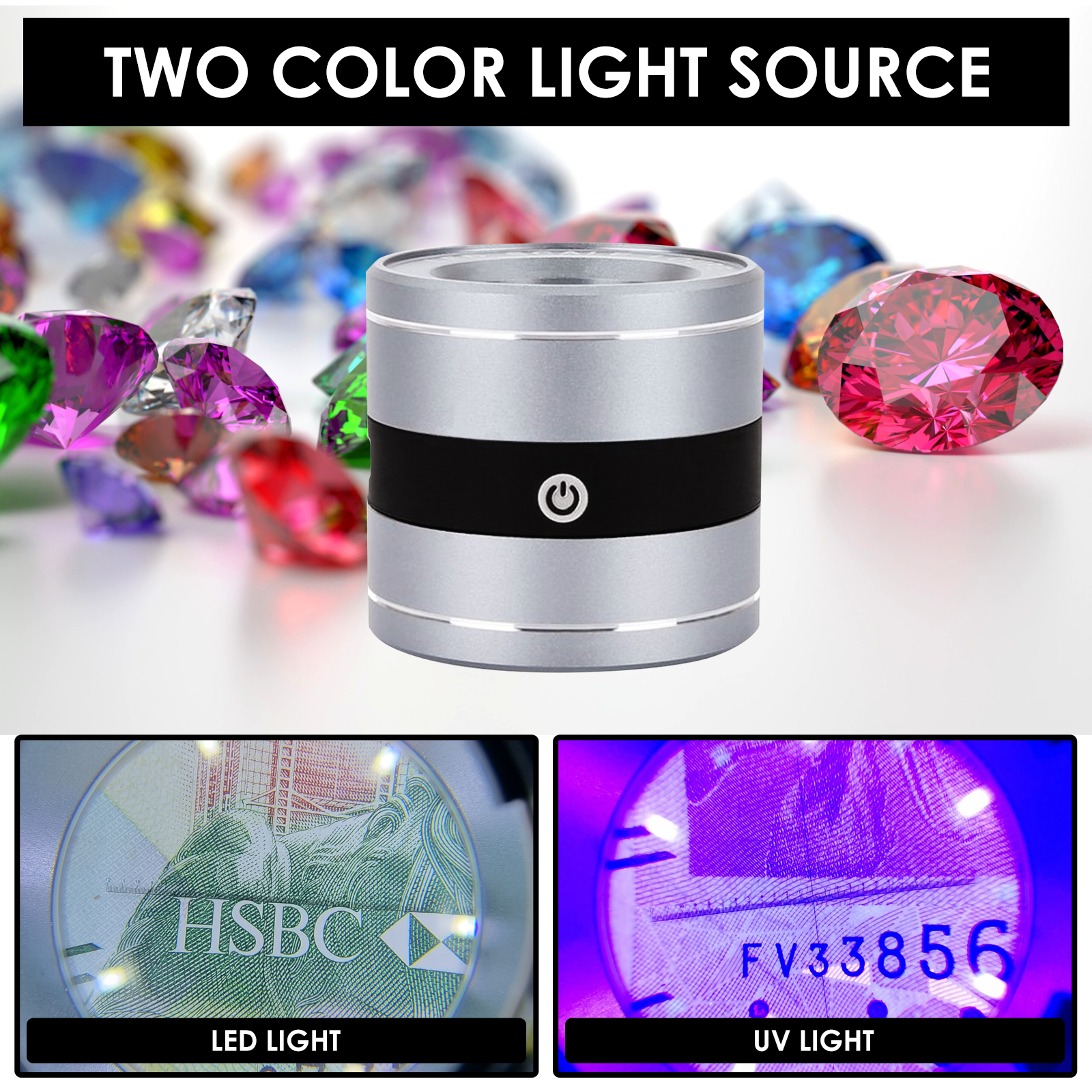 10x Vergrotende Optische Juwelier Loupe Full Metal 5 Led/5 Uv Licht Gebruiksvriendelijke Oplaadbare Loep
