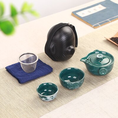 Service à thé de voyage | Four japonais, changement rapide de tasse, une théière, deux tasses, étui de transport en plein air, théière kungfu en céramique: 4