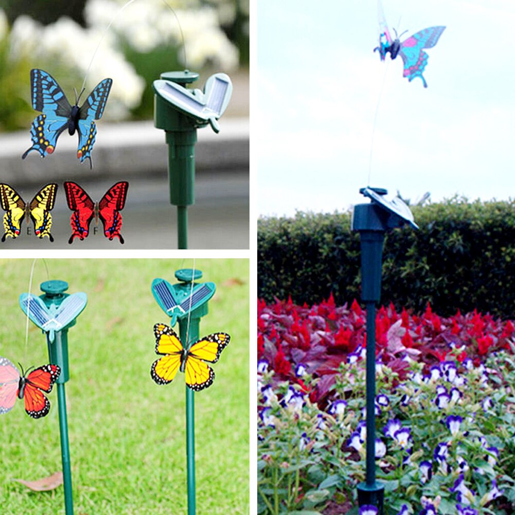 1pc Vibration Solar Power Flying Butterfly Dancing Flying Fluttering Butterflies Garden Decoration