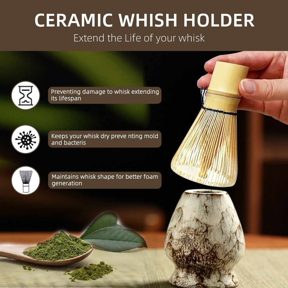 6PCS Ceramic Bamboo Japanese Matcha Tea Set Matcha Whisk Holder Reusable Matcha Whisk Set Matcha Bowl Whisk Teaspoon Tea Sets