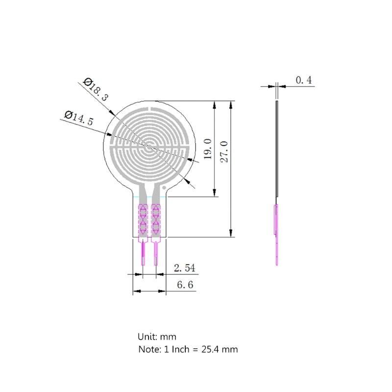 Kraft Sensor RP-C18.3-ST flexibel Dünne Film Druck Sensor Intelligente 20g-6kg