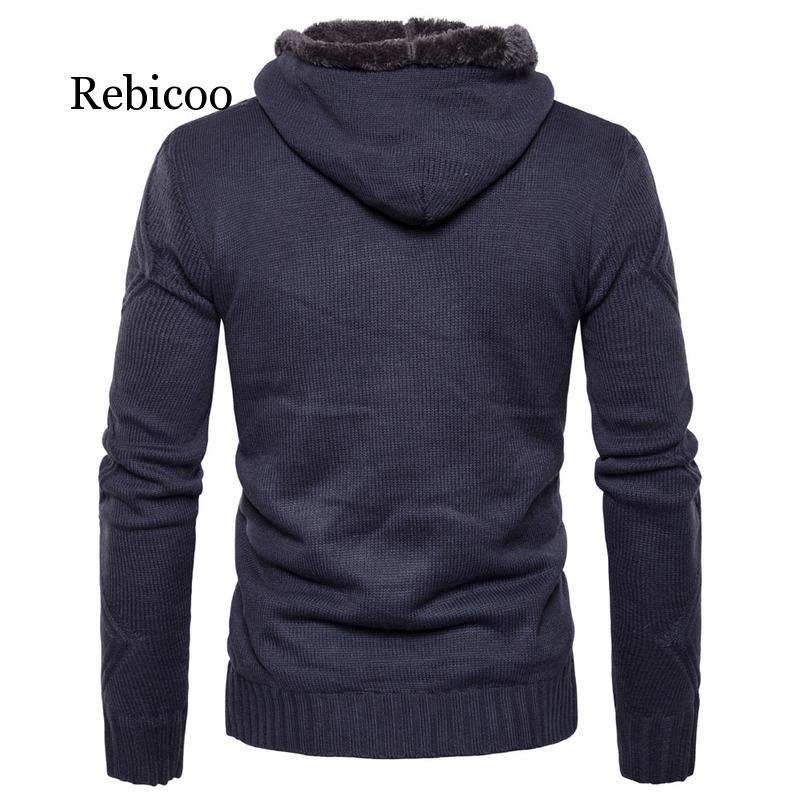 Hiver hommes chandail manteau boeuf corne boucle pull épaissir veste polaire tricoté à capuche Cardigan décontracté solide pardessus