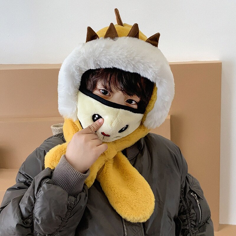 Kindersjaal een muts herfst winter koreaanse versie imitatie konijnenbont babymeisjes warme muts pluche dinosaurussenoren capuchonsjaal