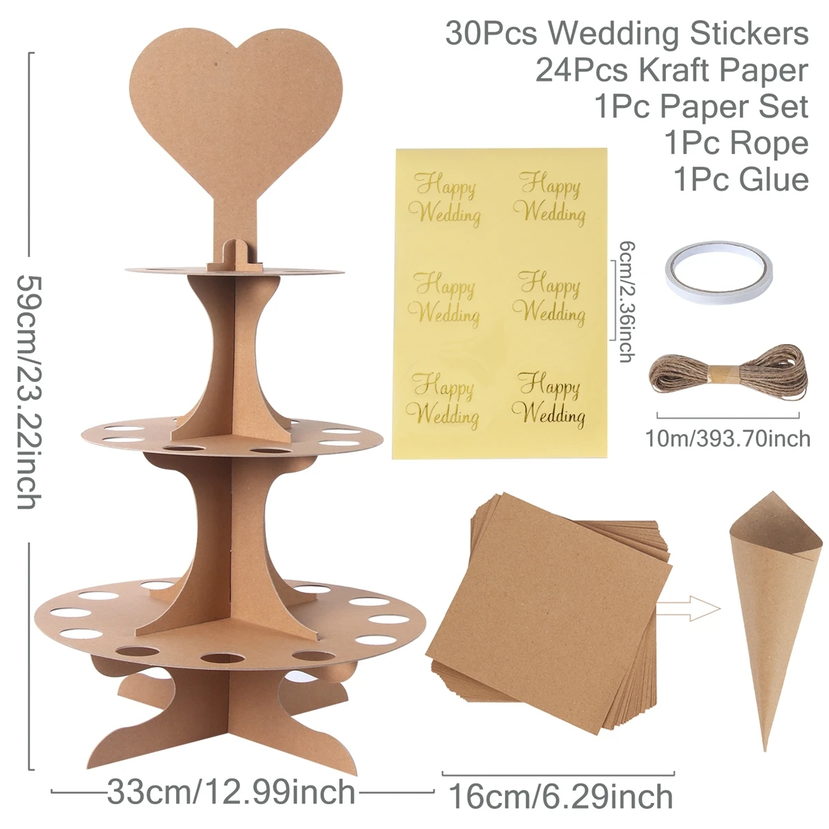 Soporte para conos de confeti de boda, soporte para conos de boda, suministros de decoraciones de boda de papel Kraft, cono de bandeja de confeti: Azul