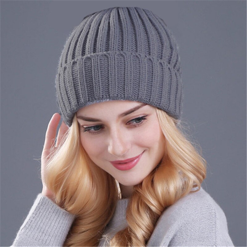 [Xthree] Keep warm winter hat for women girl &#39;s wool hat knitted beanies cap thick female cap: dark gray