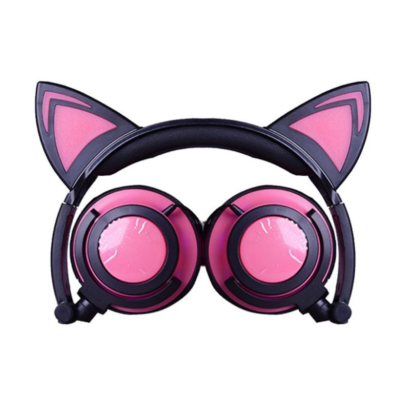 Gaming Headset - Wired - Glowing Cat Ears - Foldable - Portable - for Kids: White