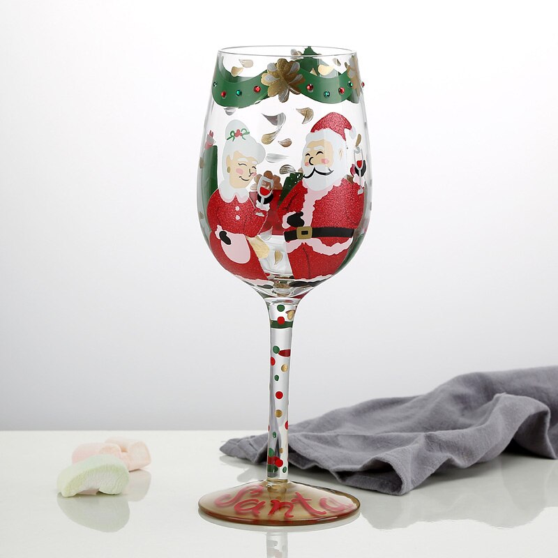 Verres à vin artificiels en verre cristal, de noël limité, peint à la main, père noël, licorne, tasse peinte: Santa claus 500ml