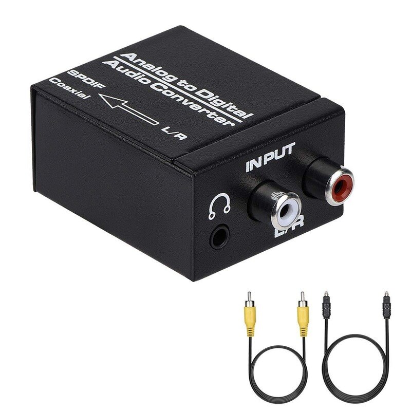 R/L RCA 3.5mm AUX Analog To Digital Audio Converter Coaxial Toslink Optical Audio Adapter with Optical Cable Coaxial Cable
