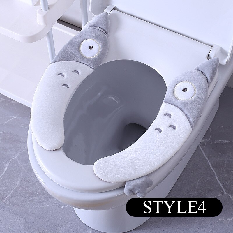 Cartoon Cute Toilet Seat Cover Warm Soft Thicken Toilet Seat with Handle Winter Warmer Universal Mat Seat Bathroom Accessories: Style4