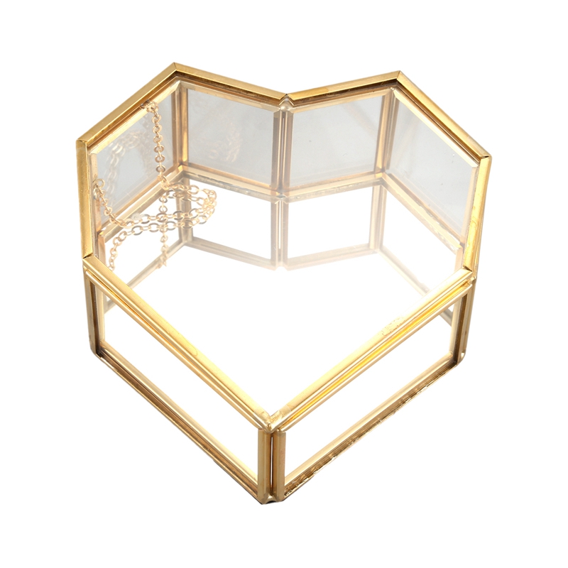 Flip love hjärtformad geometrisk glas smyckeskrin glasring box utsökt unik bröllop smyckesbox ring för bröllop: Default Title