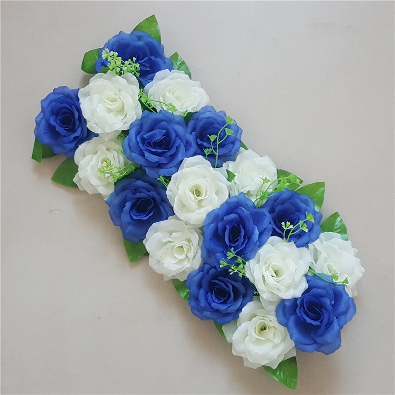Artificial Rose Row Wedding Flower Row Arch Flower Four Corners Chamber Floral Arrangements Wedding Road Lead Pergola Happiness: Deep Blue   Milky White