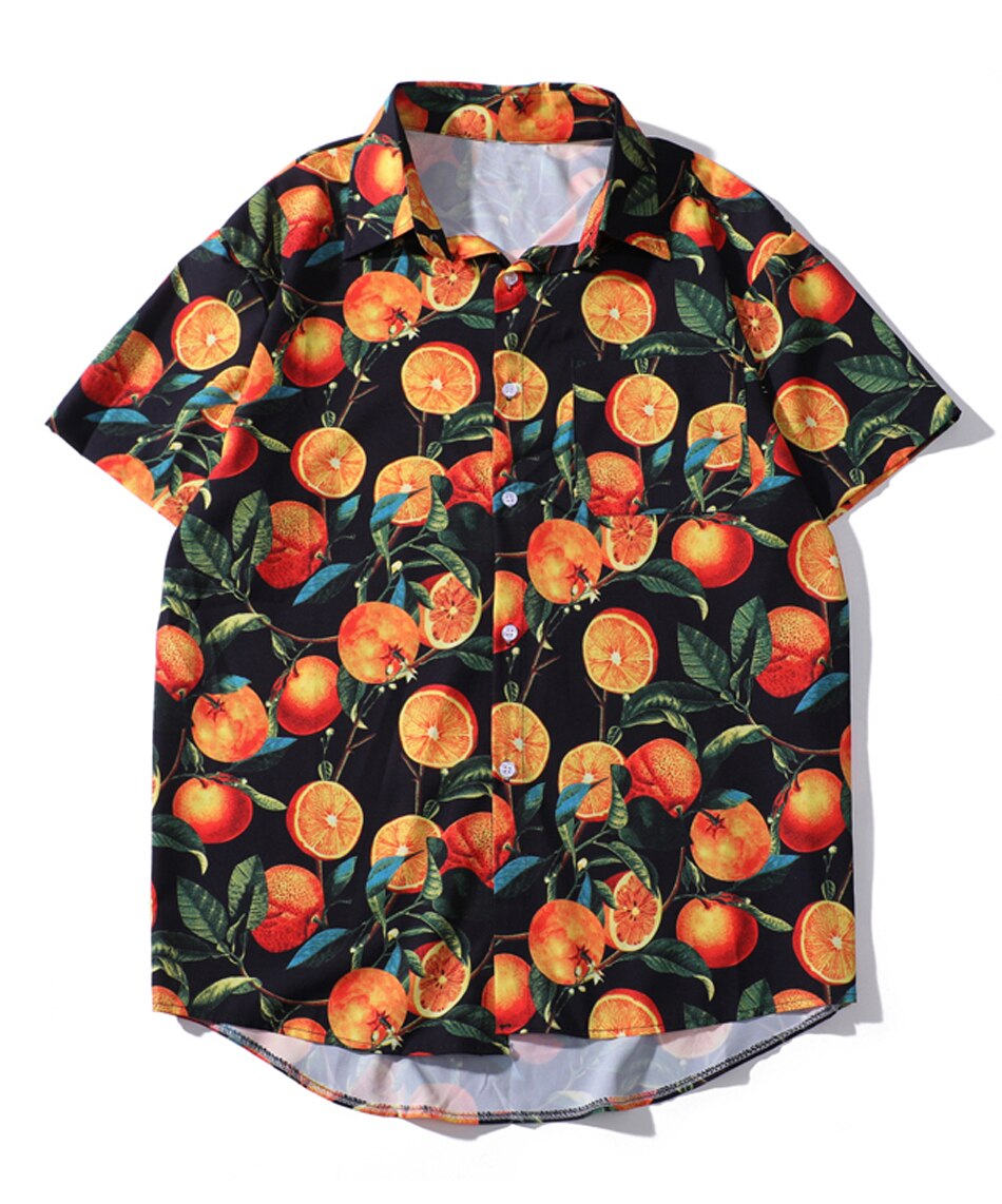 Japansk stil hip hop skjorte herre hawaiian skjorte rose blomster sommer harajuku hawaii tynn kortermet strand skjorte streetwear: Xl