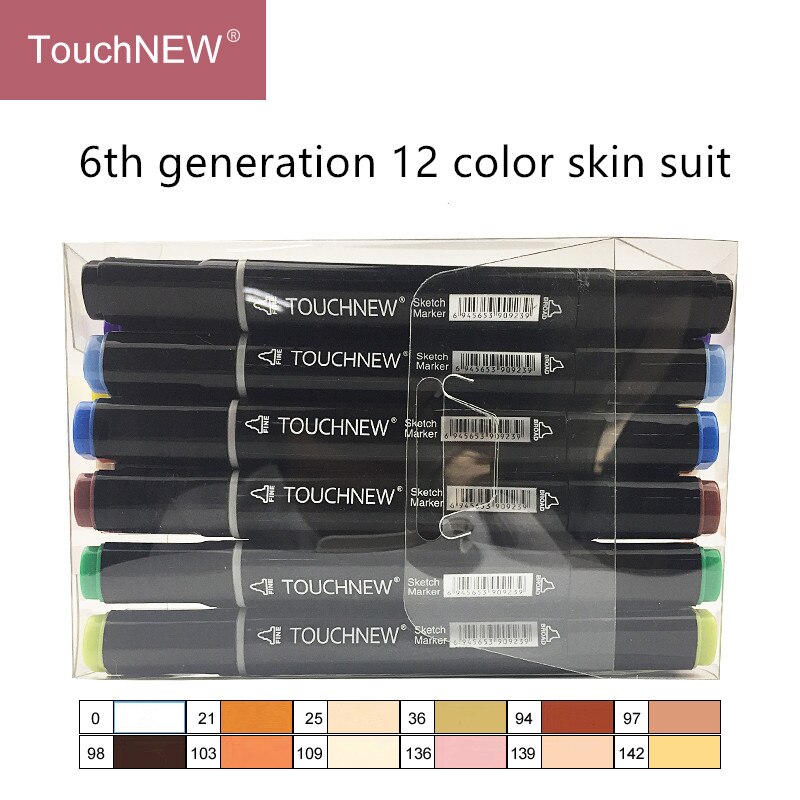 TouchNew Artist Marker Pens 24 Colours Blendable Alcohol Brush Pen Skin Tone Set for Portrait Illustration Drawing Art Markers: T6 12color white rod