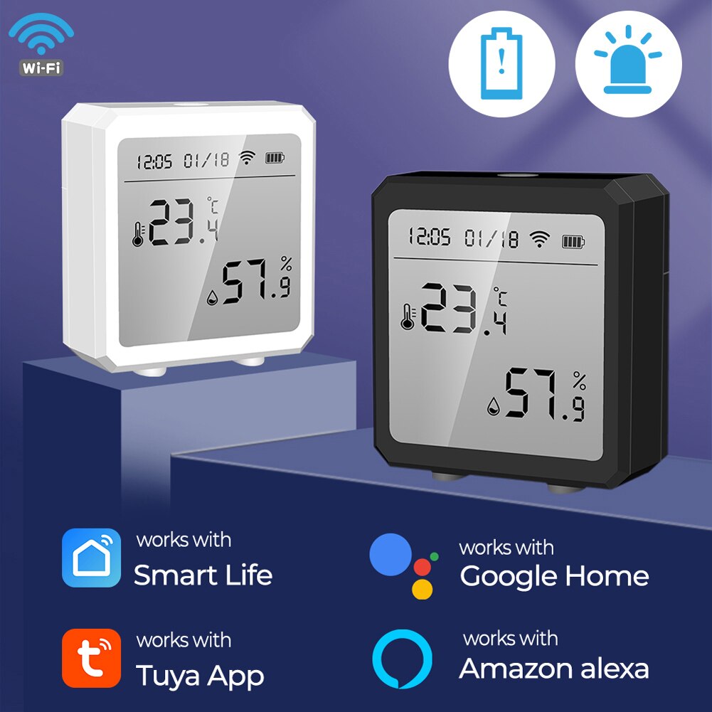 Tuya WiFi BT Temperature Humidity Detector Sensors Alarm Function Intelligent Home Indoor Real-time Monitoring Date Display