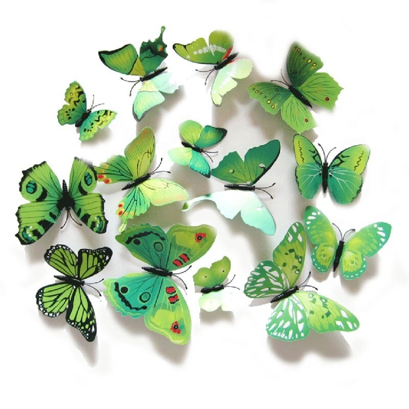 12 Pcs/Lot 3D Butterfly Wall Stickers PVC DIY Home Decor Poster For Kitchen Bathroom Adhesive To Wall Decals Decoration: Green