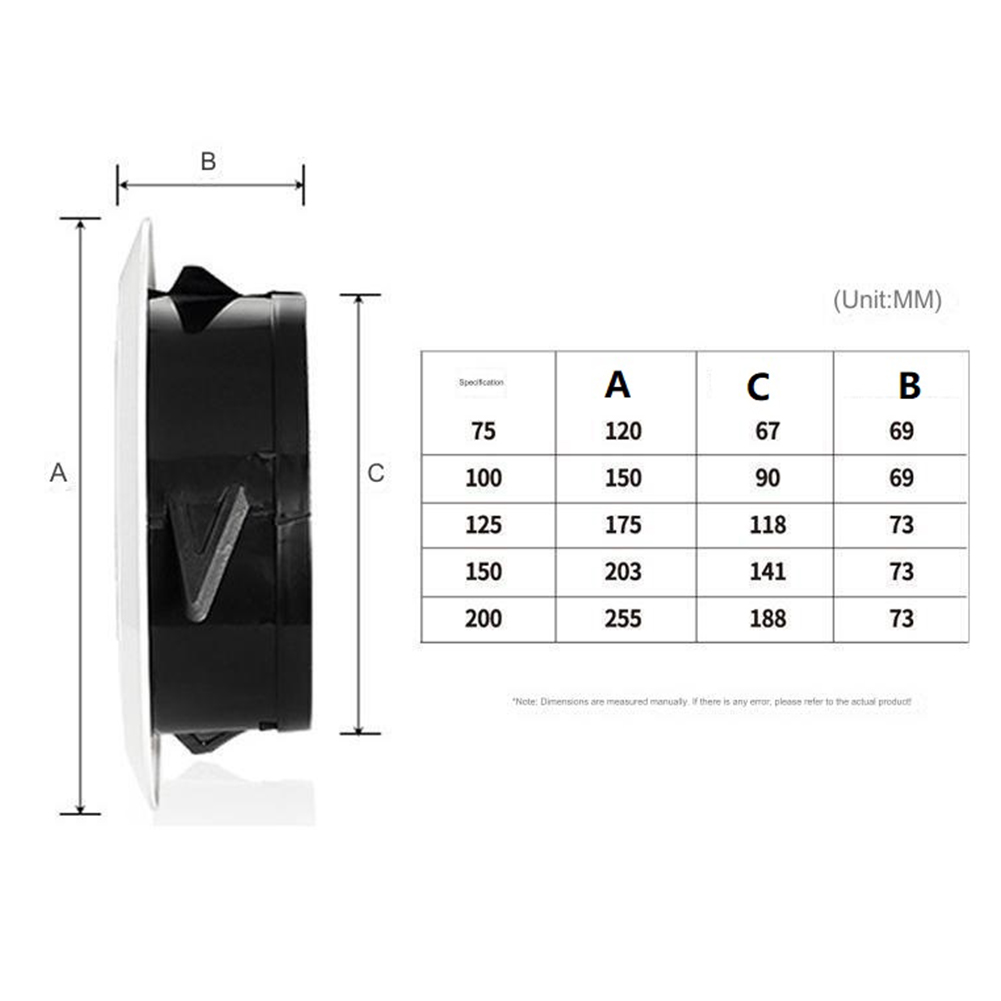 Rejillas de ventilación redondas para conducto Interior ABS, cubiertas de ventilación de pared ajustables, 75mm/100mm/125mm/150mm/200mm