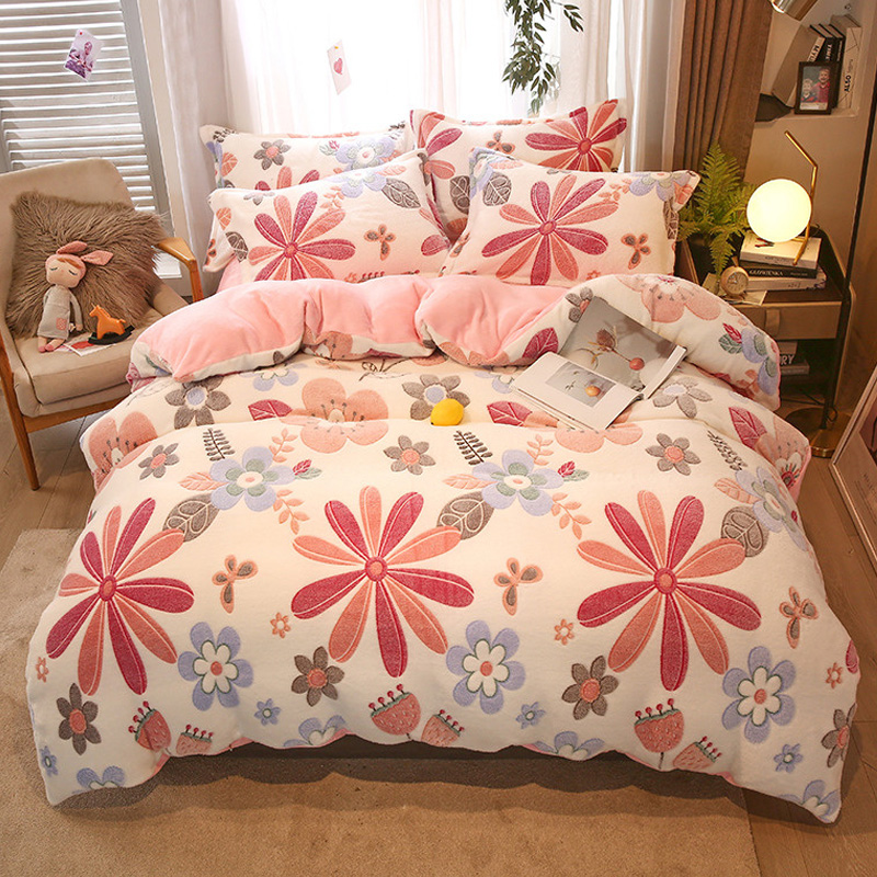 1 funda nórdica cálida de lana color Coral para invierno con estampado de flores, funda gruesa de couette, manta de franela suave, dekbedovertrek 240x220: Twin / Blanco