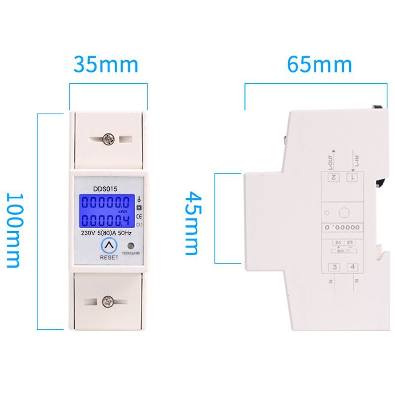 -Din Rail Eenfase Wattmeter Stroomverbruik Watt Elektronische Energiemeter Kwh 5-80A 230V Ac 50Hz met Reset Functie