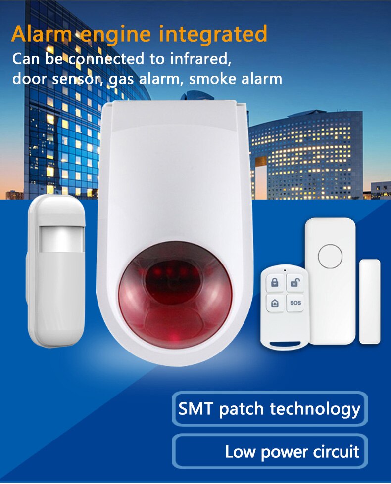 mini sirena senza fili da 433MHz per uso interno ed esterno sensore di allarme lampeggiante per sistema di allarme di sicurezza domestica collegare con telecomando