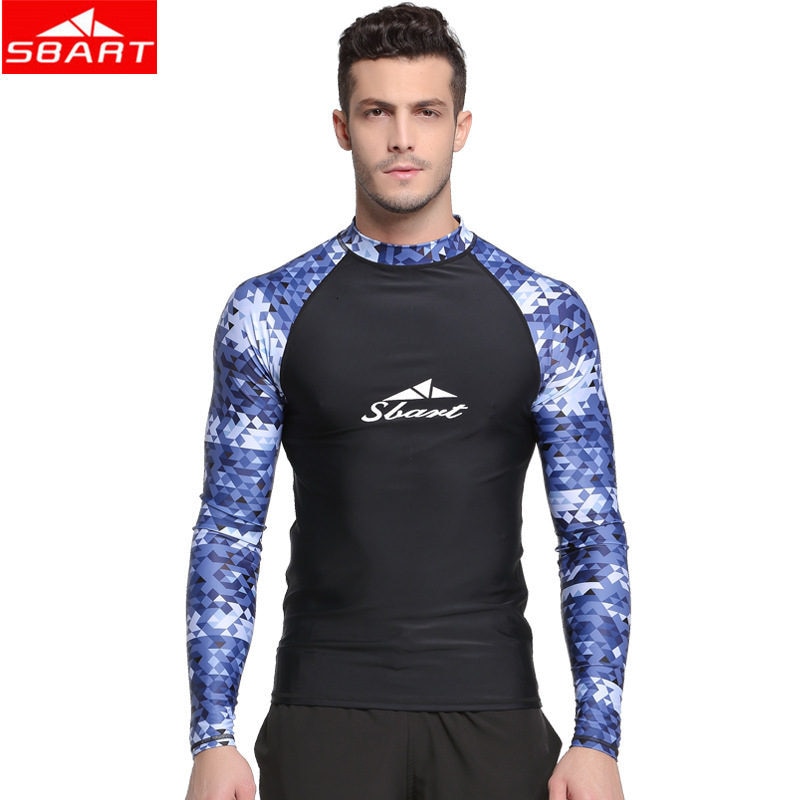 SBART Quick Drying Mens Rash Guard Surf T-shirt Long Sleeve Beach Swimwear Anti-UV Diving Suit kitesurf Snorkeling Surfing Shirt