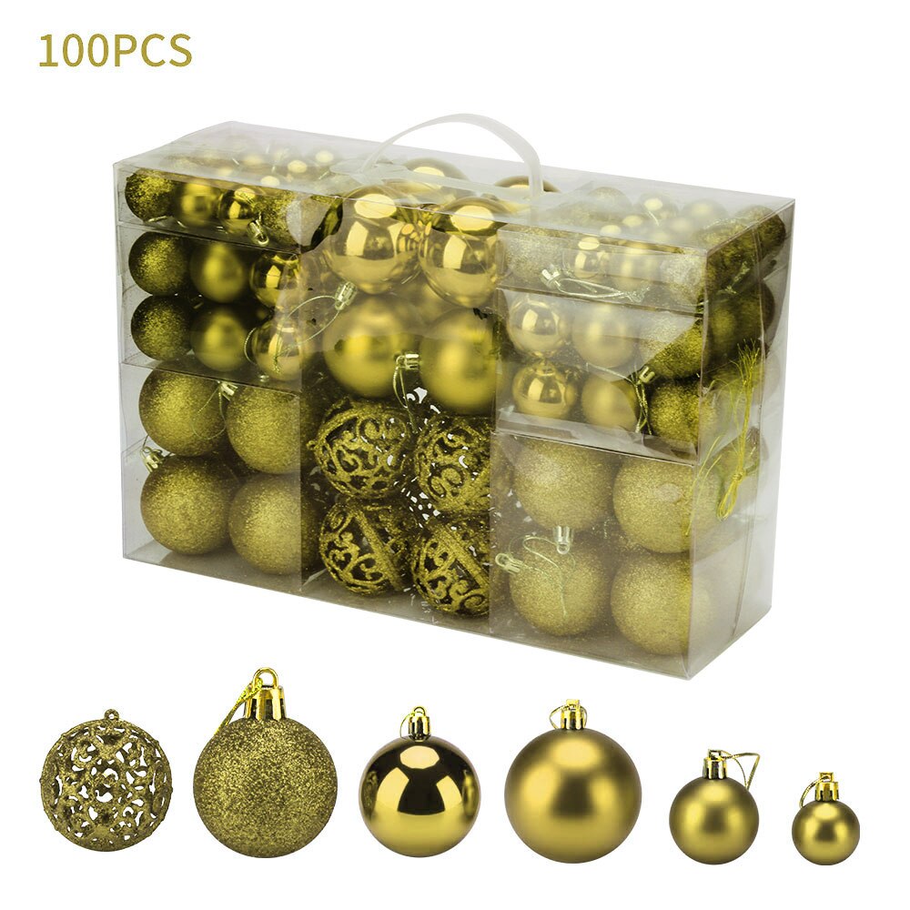100pcs 3-6cm Gold Sliver Red Metallic Christmas Balls Decor Christmas Tree Balls Xmas Decorartion for Home Noel Year: Gold