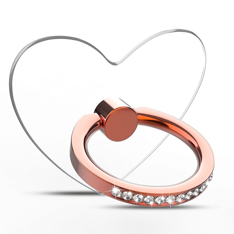 Diamentowy uchwyt na telefon komórkowy stojak przezroczysty uchwyt na palce wyczyść 360 ° stopni obrót Kickstand kompatybilny iphone: Heart-Rose gold