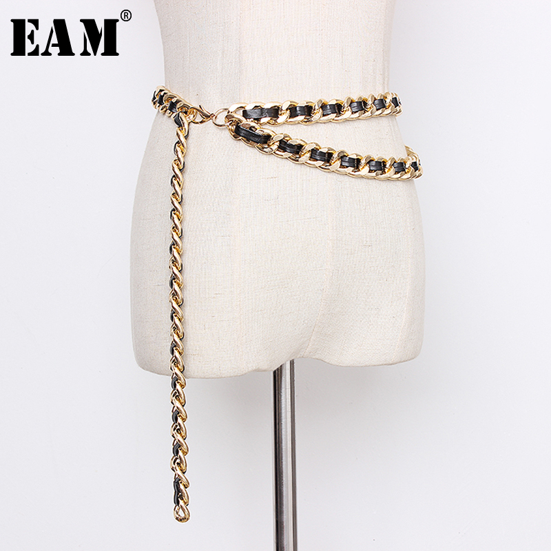 [eam] pu læder dobbelt metal kæde split fælles lang bælte personlighed kvinder tidevand all-match forår 1 t 406
