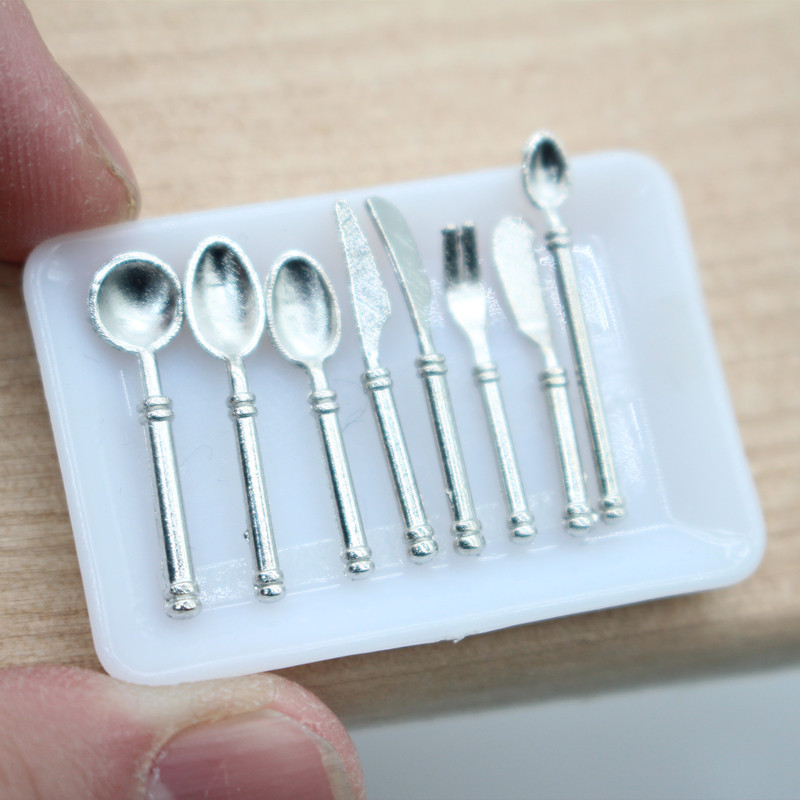 8 Stuks Lepel Schop Kookgerei Model Kok Set Vork Lepel Poppenhuis Miniatuur Poppenhuis 1:12 Keukengerei Poppenhuis Accessoires: Default Title