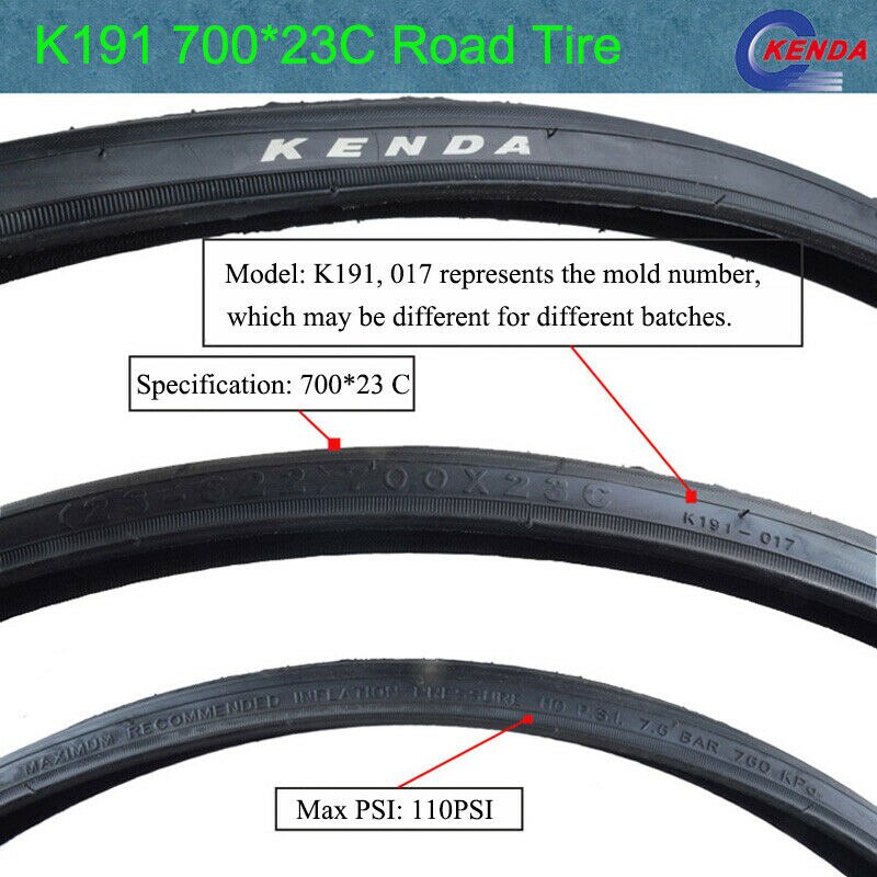 KENDA 700c Road Bike Tire 23mm Ultralight Bicycle Tyre Non-slip K191 Not Foldable 110PSI Tires Outer Tube Cycling Accessories