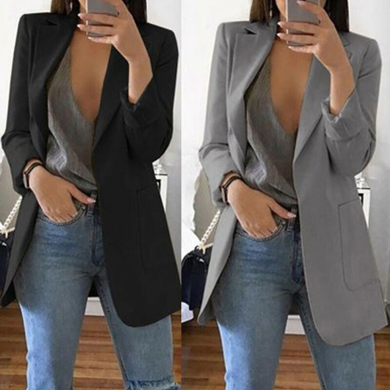 Solid Style Lady Young Women Slim Casual Business Blazer Suit Jacket Coat Outwear Khaki Gary Black