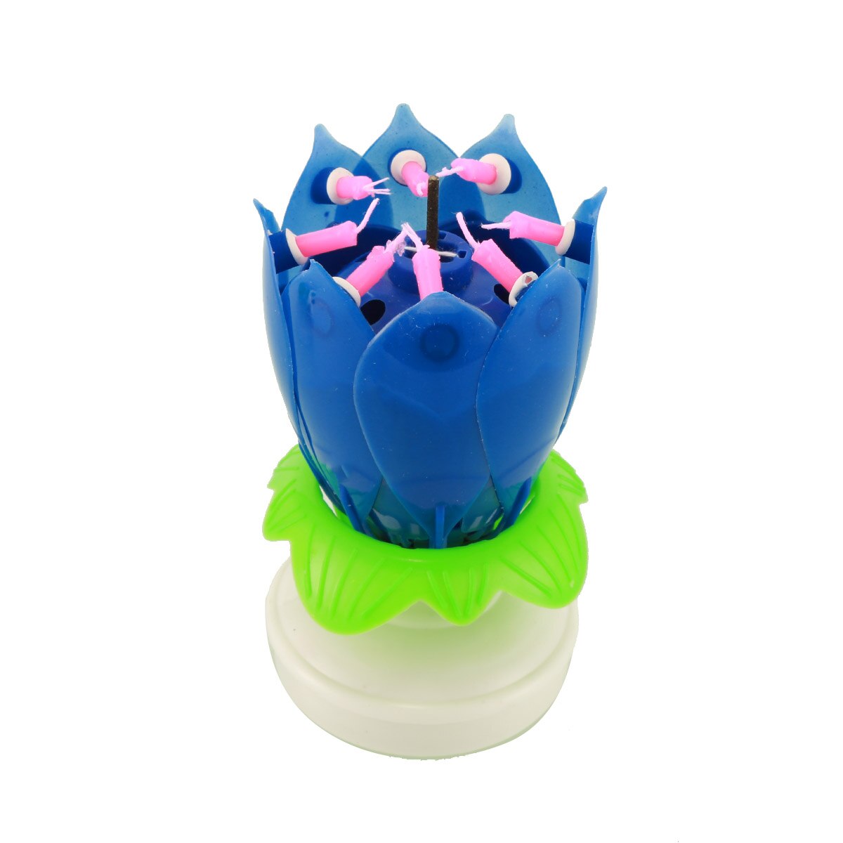 Innovative Cake Topper Musical Blooming Lotus Flower Double-deck Rotating Happy Birthday Candle Light Party DIY Cake Decoration