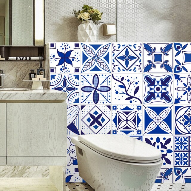 20pcs Moroccan Retro Printing Tile Pvc Waterproof DIY Wall Floor Stickers Decor Ceramic Tiles Home Living Room Decoration