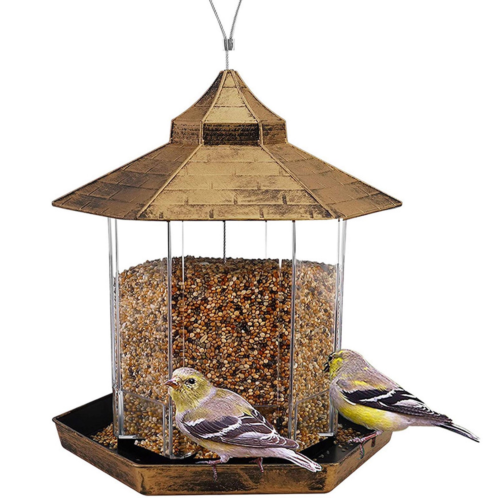 Outside Wild Bird Feeder With 2 Feeding Ports Garden Tube Bird Feeder Hanging Garden Outdoor Plastic Flower Hook Pet Bird#G30