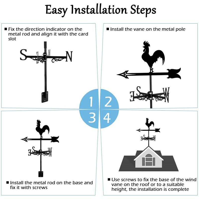 Haan Windwijzer-Retro Haan Windwijzer Silhouet-Decoratieve Wind Richting Indicator Voor Outdoor Yard Farm