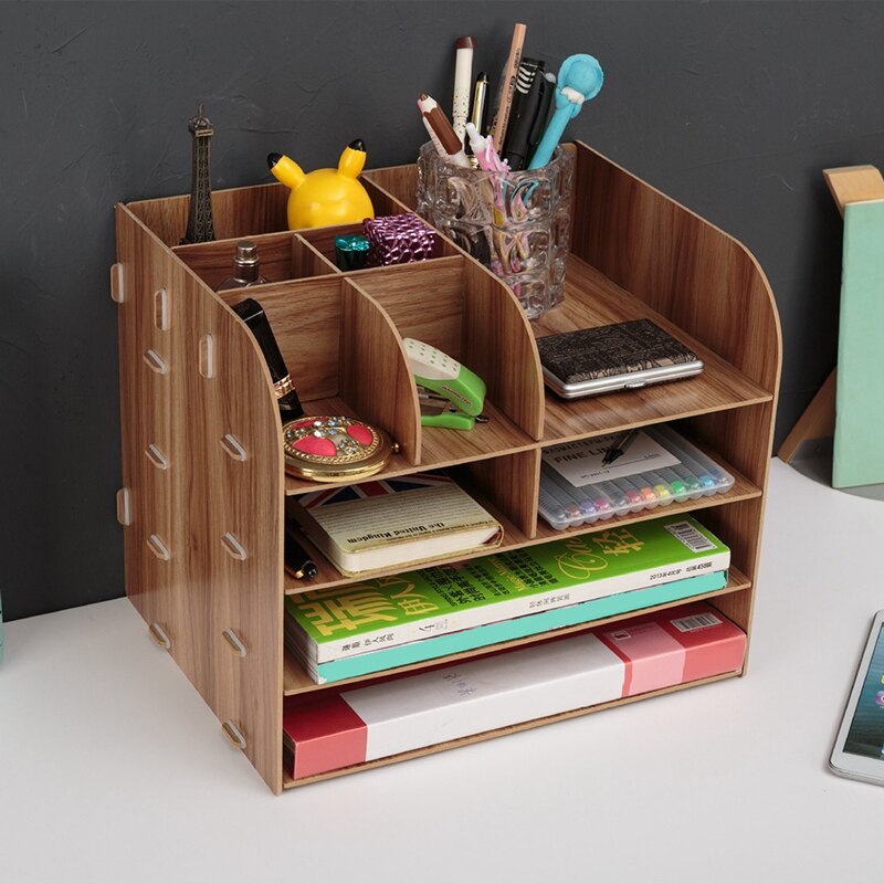 Wooden DIY Assemble Desktop Organizer Office Desk Organizer Drawer File Holders for Office Desktop Magazine File Organizer