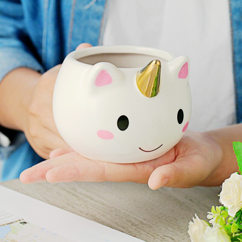 Tazas de unicornio de dibujos animados de Color de 350ml, taza de café de cerámica interesante, de taza de unicornio para niños y niñas con dolor de manos