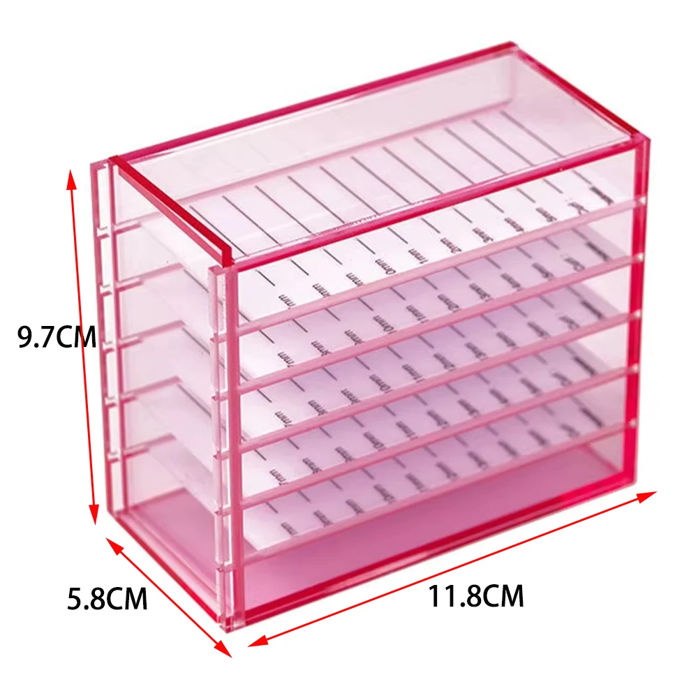Caja de almacenamiento de extensiones de pestañas, soportes de paletas acrílicas de 5 capas con organizador de pestañas a escala, suministros de herramientas de maquillaje para pestañas postizas: Rosa