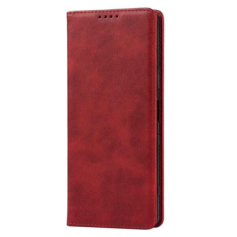 Skórzane etui do Sony Xperia 1 III etui z klapką etui na karty magnetyczne przyciąganie pokrywy skrzynka dla Sony Xperia 1 II portfel etui: For Xperia 1 II / Czerwony