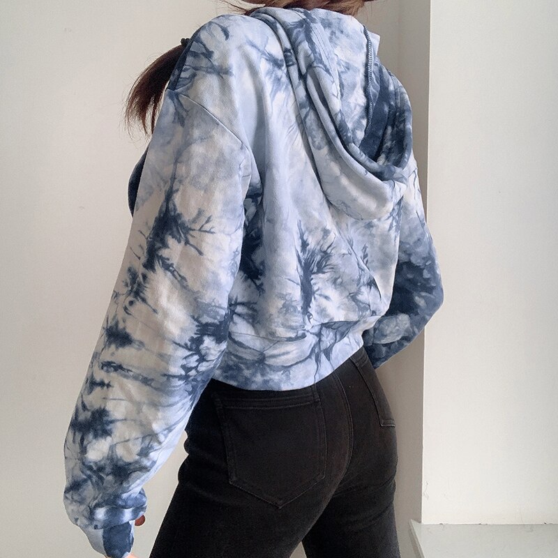 Heyoungirl efterårs tie dye print sweat cropped jakke kvinder harajuku casual langærmede frakker dame streetwear overfrakke