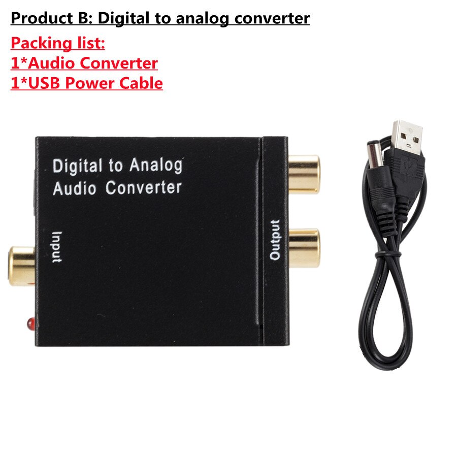 Digitaal Naar Analoog Audio Converter Optical Fiber Toslink Coaxiale Signaal Naar Rca R/L Audio Decoder Spdif Atv Dac versterker: USB Power Cable