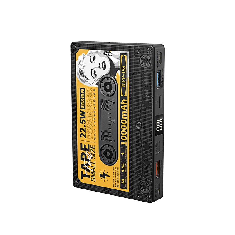 Remax-Batería Externa de 10000mAh PD18W + QC22.5W, Mini pantalla Digital Retro, Powerbank de carga rápida para teléfono, cargador portátil: Negro