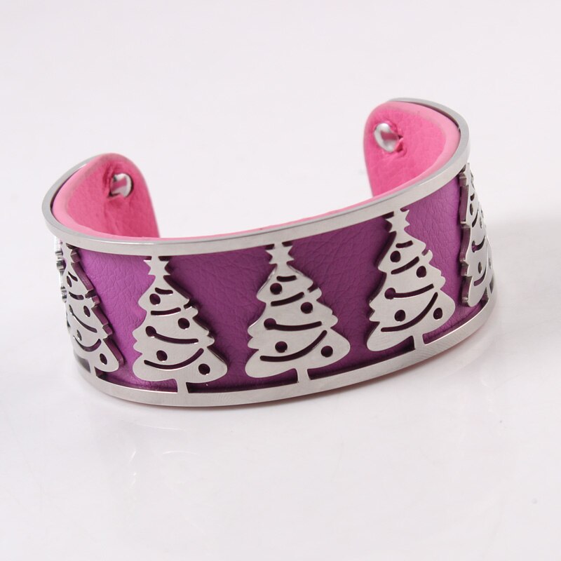 Árvore da vida pulseira de aço inoxidável ajustável georgette bangles intercambiáveis pulseira de couro para presente de jóias femininas: purple tree